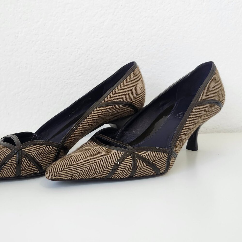 "LOUIS VUITTON BROWN" "HARRIS Tweed Style" Kitten Heels ITSO Louis Vuitton